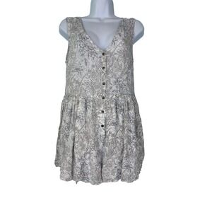 Ecote Urban Outfitters Floral Romper Grey Medium Button Front Pockets Boho Vacay